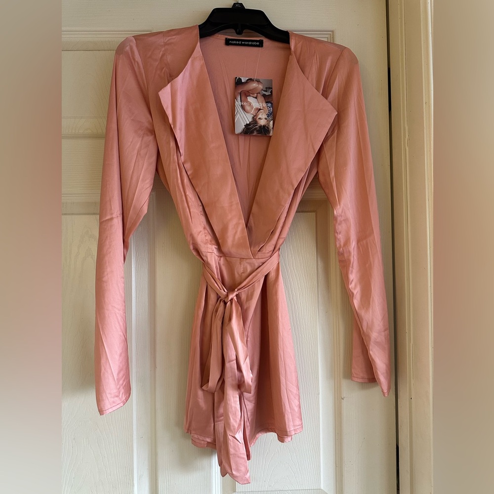 naked wardrobe Pink Satin-Look Wrap Romper